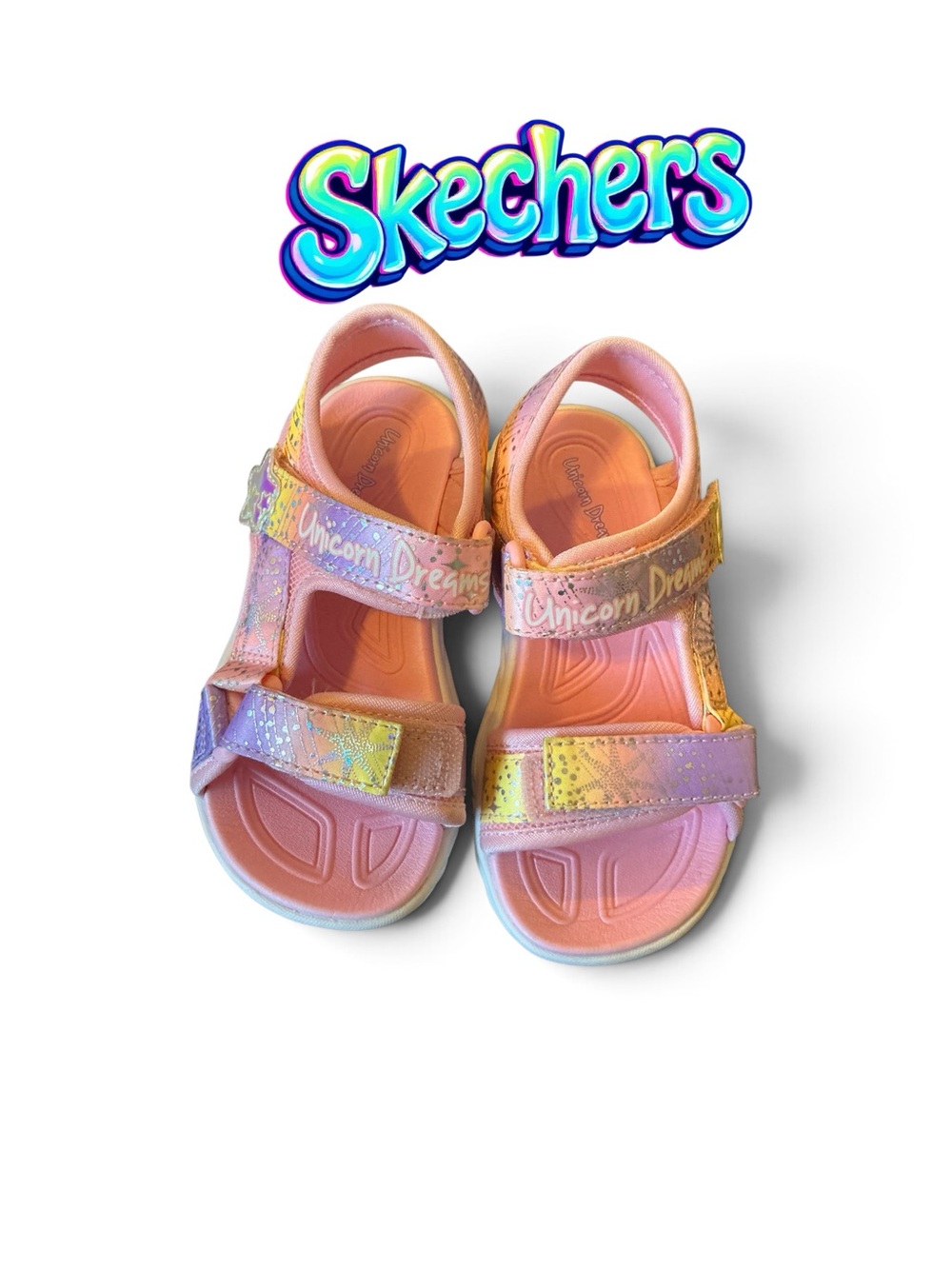 Skechers Kids Rainbow Pink Glitter Unicorn Sandals with light